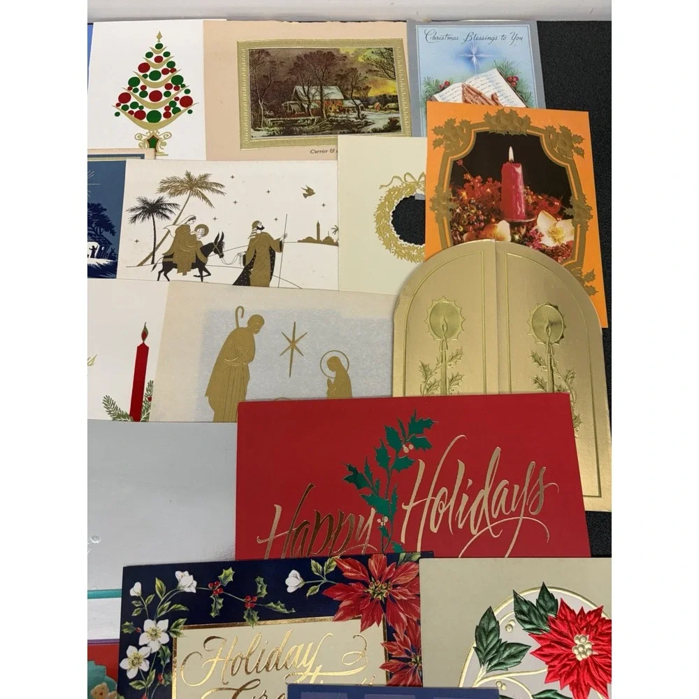 Vintage Metallic Christmas Cards Fronts ONLY for Scrapbooking Crafts Lot of 50+